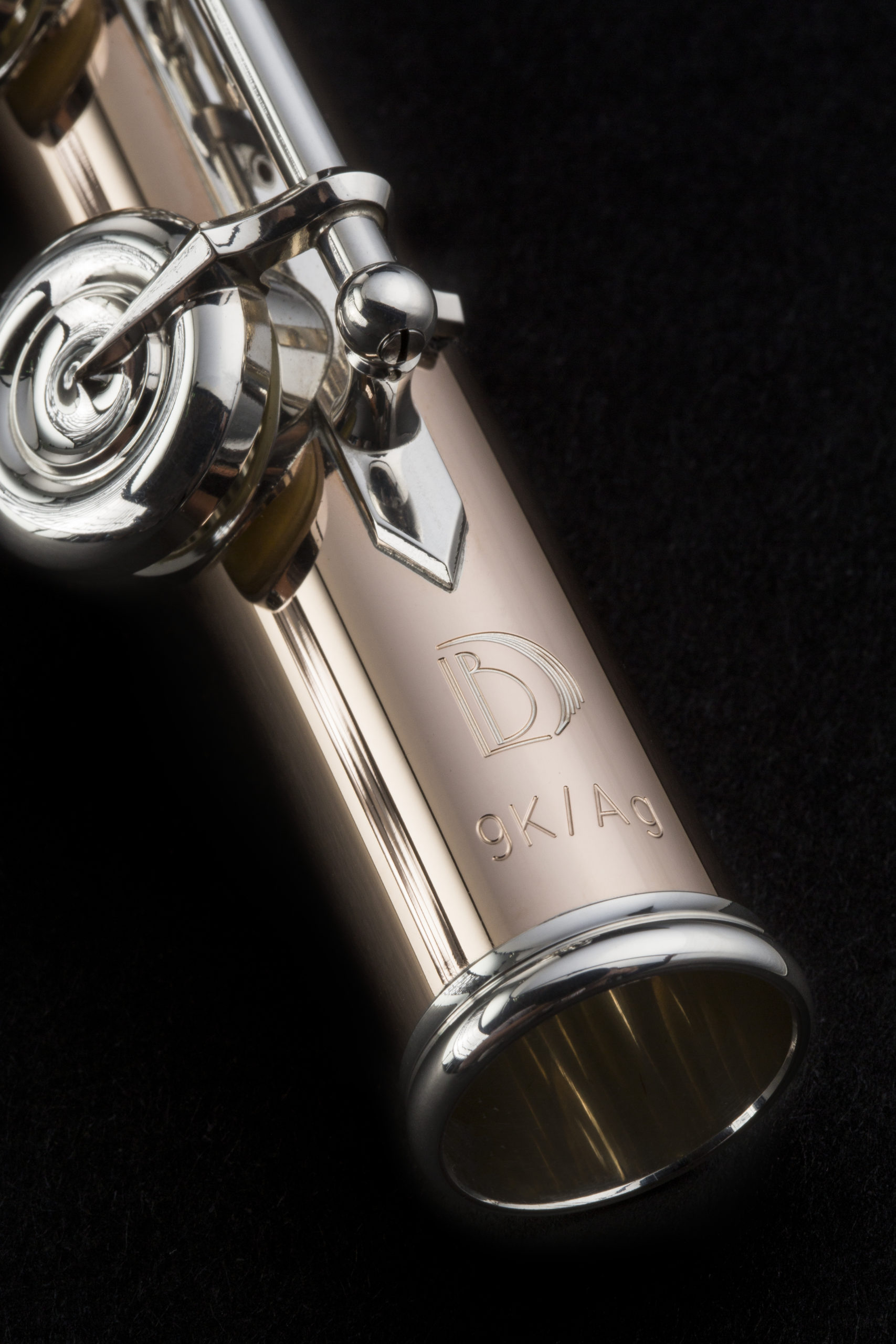 9KAG Gold on Silver Flute footjoint with Burkart logo engraving